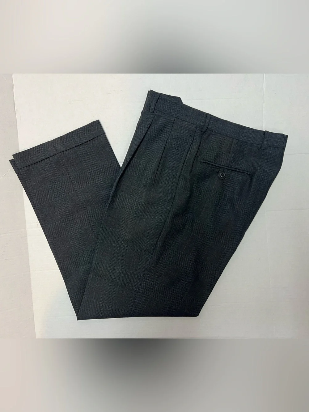 Stanley Blacker Vintage Men 38R Blazer 32x30 Charcoal Plaid Double Breasted Suit